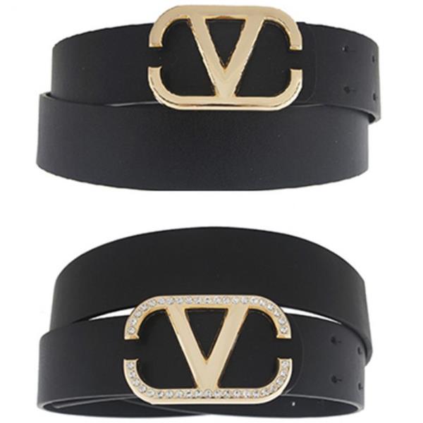 PLAIN & RHINESTONE MIX V BUCKLE DUO BELT SET