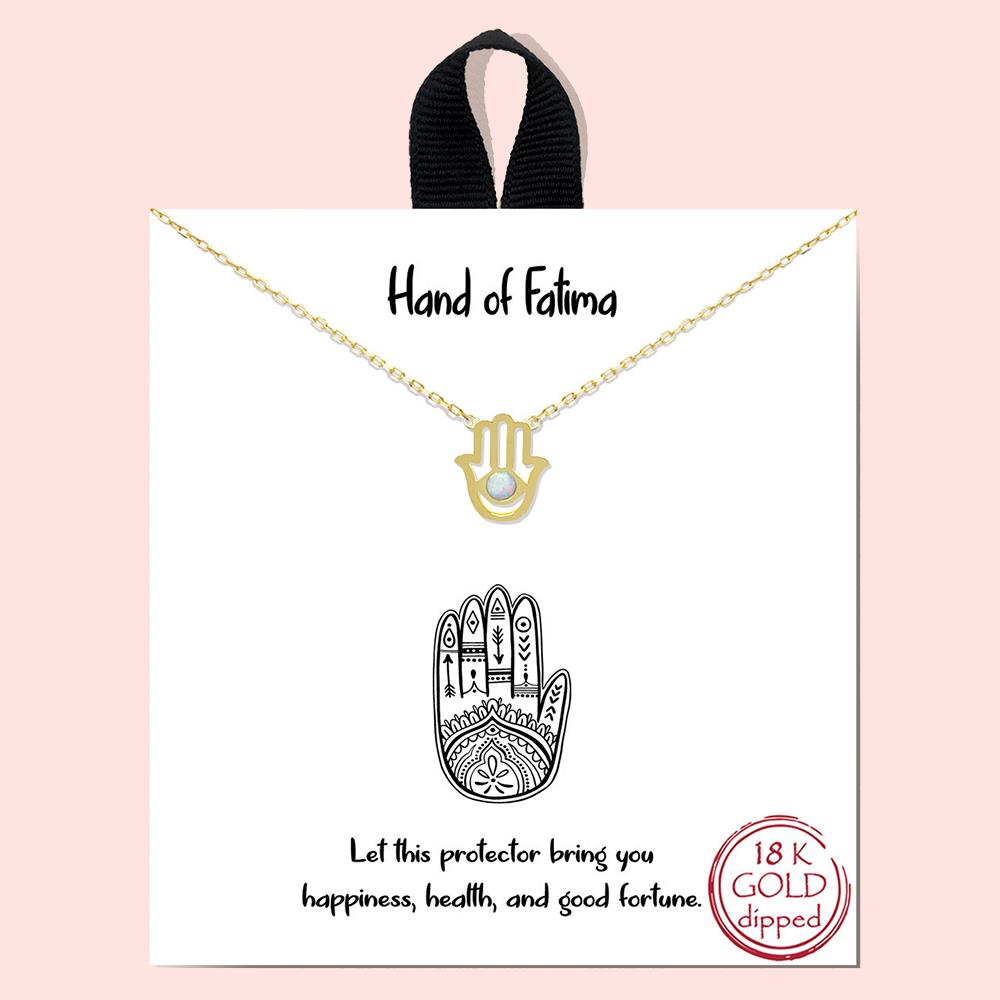 18K GOLD RHODIUM DIPPED HAND OF FATIMA PENDANT NECKLACE