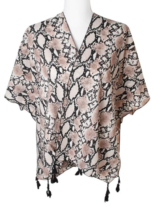 SNAKE PATTERN SMOOTH END TASSEL PONCHO
