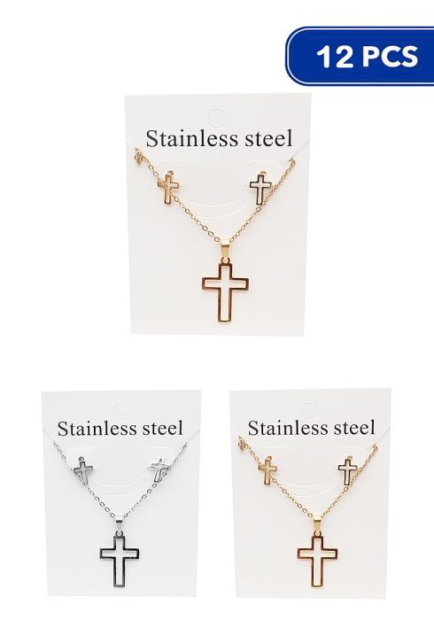 METAL CROSS CHOKER NECKLACE AND EARRING SET (12 UNITS)
