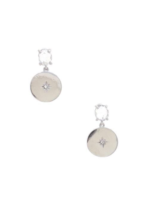 CLEAR STONE ROUND STAR METAL DANGLE EARRING