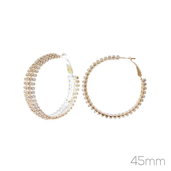 RHINESTONE 45MM 5 LINE HOOP EARRING