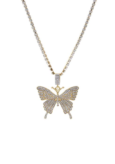 FASHION RHINESTONE BUTTERFLY PENDANT NECKLACE