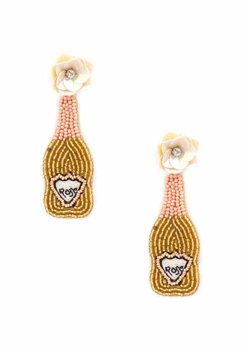 SEED BEAD ROSE FLOWER DANGLE EARRING