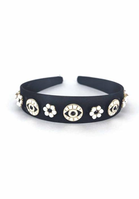 METAL FLOWER EVIL EYE STUDDED HEADBAND