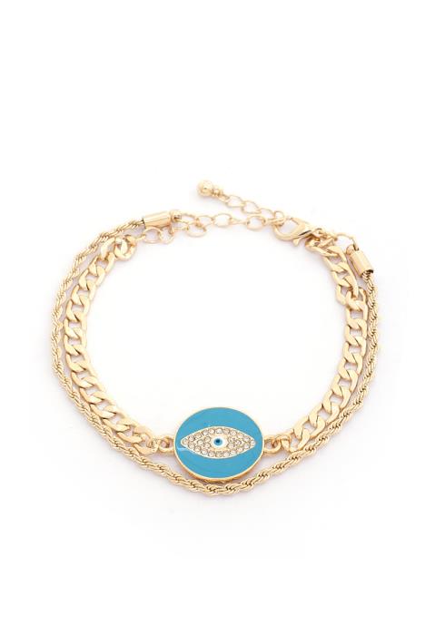 EVIL EYE CURB LINK LAYERED BRACELET