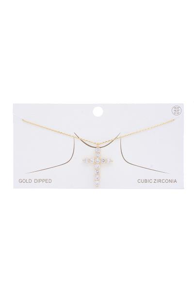 CROSS CUBIC ZIRCONIA GOLD DIPPED NECKLACE