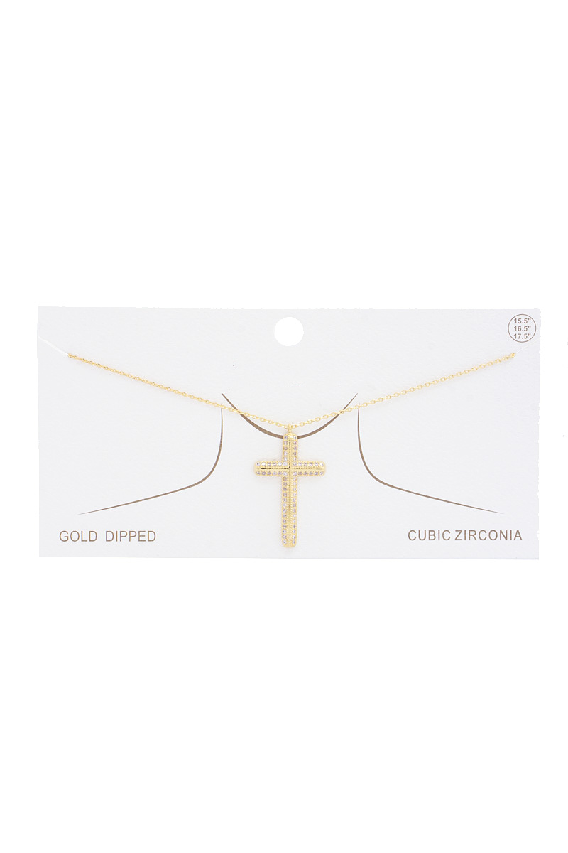 CROSS CUBIC ZIRCONIA GOLD DIPPED NECKLACE