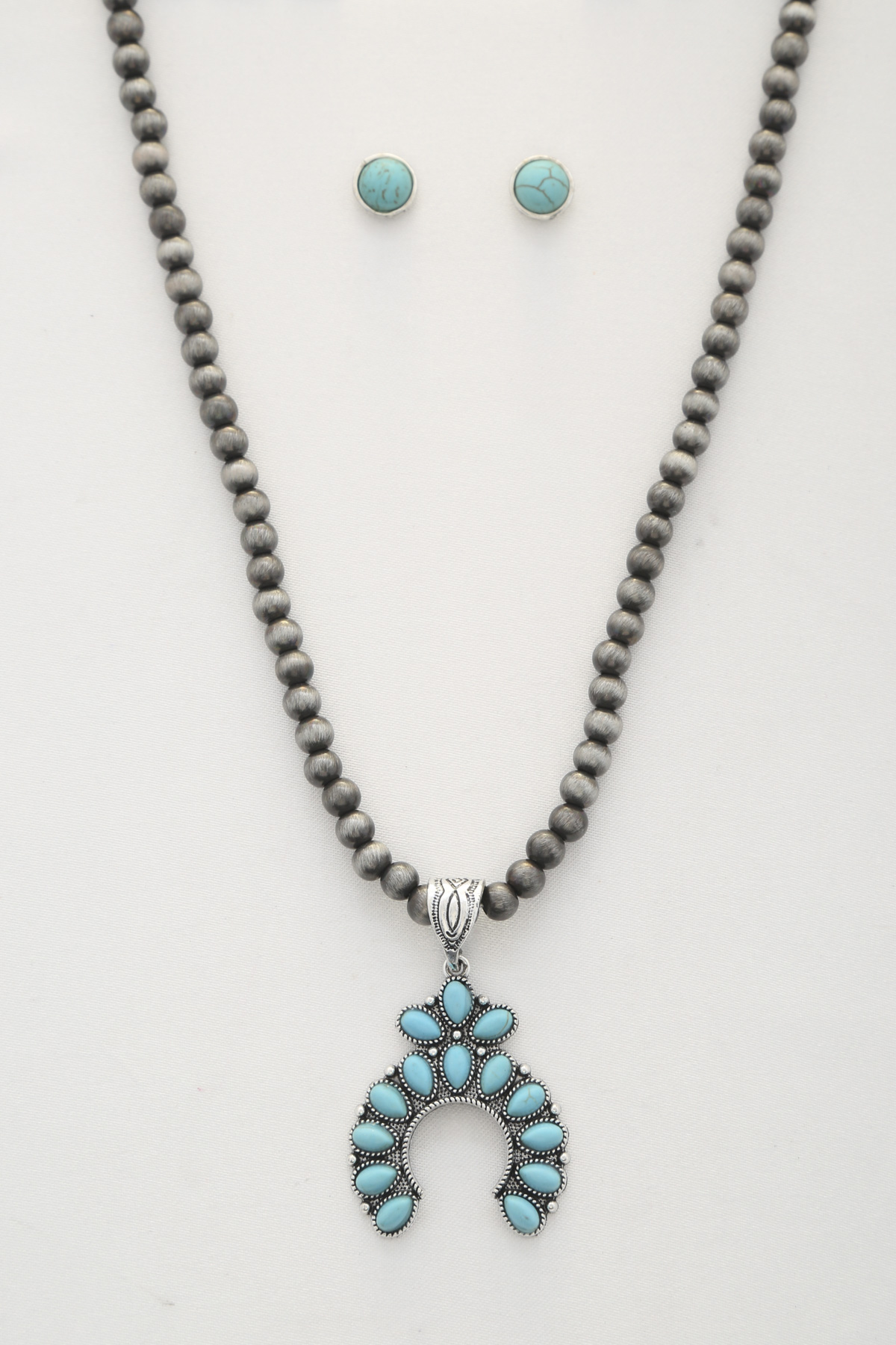 MULTI TURQUOISE STONE DESIGN NECKLACE AND EARRING SET