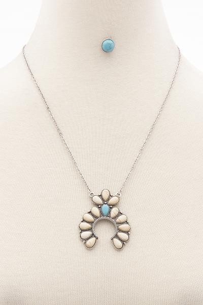 FASHION HORSE SHOE SHAPE STONE CHAIN NECKLACE AND EARRING SET