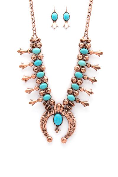 MODERN SCORPIO TURQUOISE STONE NECKLACE AND EARRING SET
