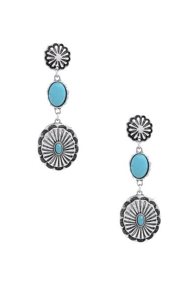 FASHION OVAL STONE FLOWER DROP EARRING