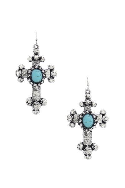 WESTERN CROSS STONE EARRING