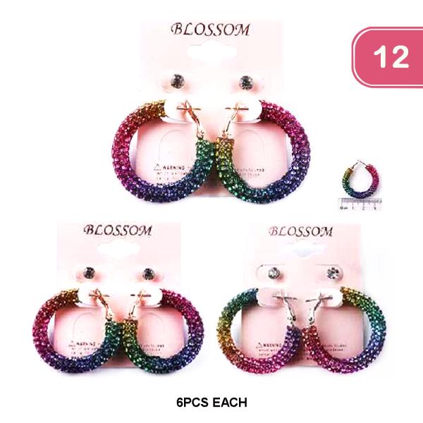 MULTI COLOR RHINESTONE HOOP EARRING (12 UNITS)