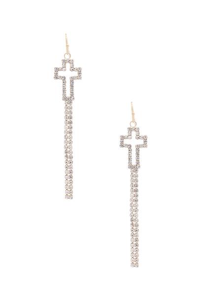 CROSS SHAPE RHINESTONE DANGLE EARRING