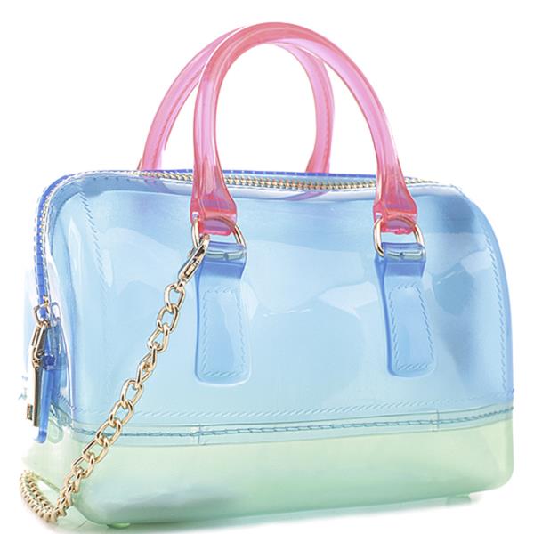 TRENDY JELLY MULTI TONE SQUARE SHAPED HANDLE TOTE BAG