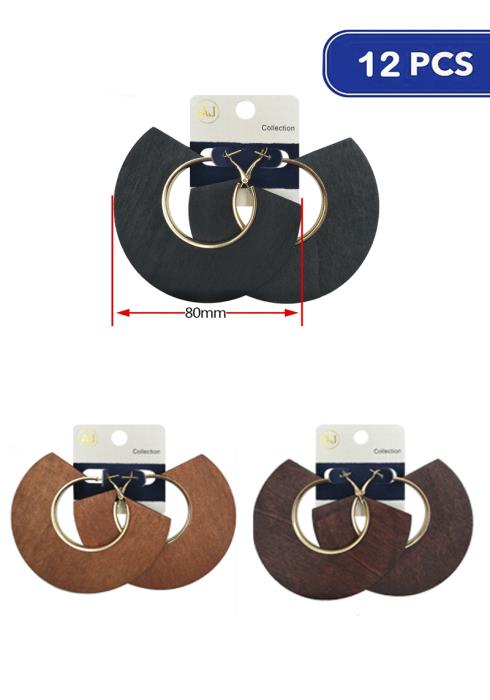 FASHION WOOD ROUND HOOP EARRING (12 UNITS))
