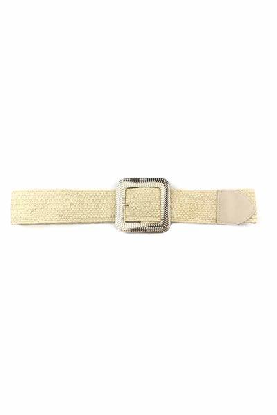 METAL RHINESTONE PAVE SQUARE BUCKLE ELASTIC BELT