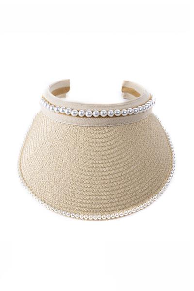 FASHION STRAW PEARL EDGE VISOR SUNHAT