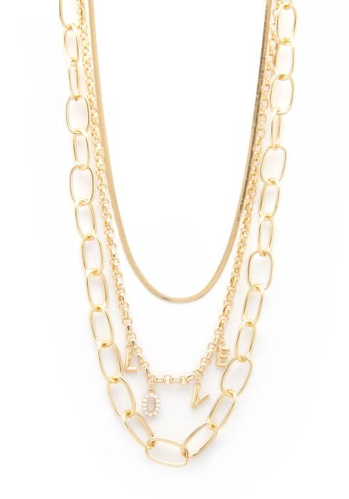 LOVE CHARM OVAL LINK LAYERED NECKLACE