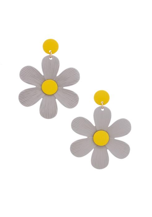 TEXTURE TWO TONE DAISY FLOWER POST DROP EARRING