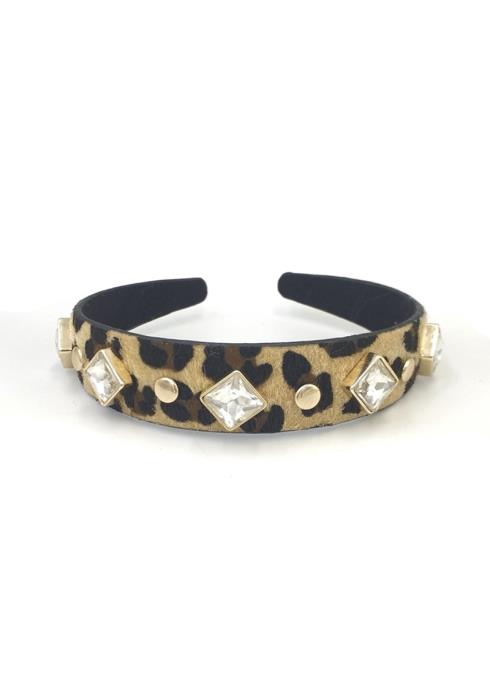 FASHION LEOPARD HAIRCALF STONE STUDDED HEADBAND