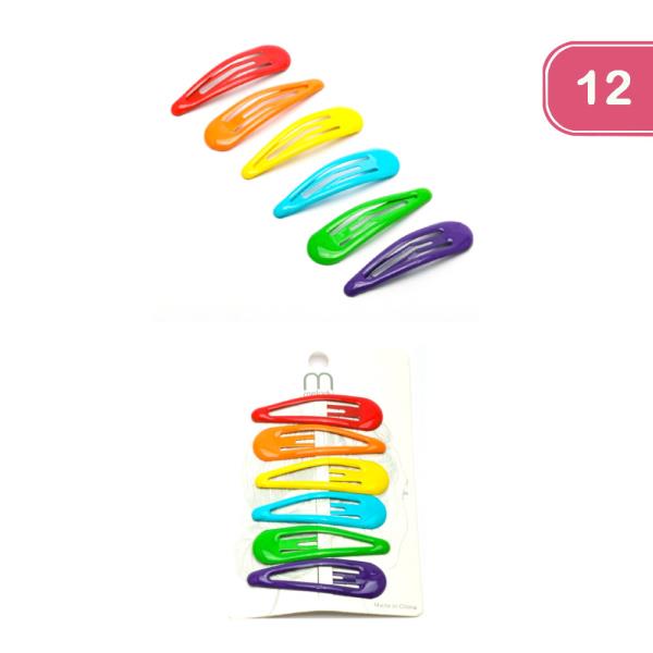 FASHION RAINBOW COLOR SNAP HAIR PIN 6 PC SET (12 UNITS)