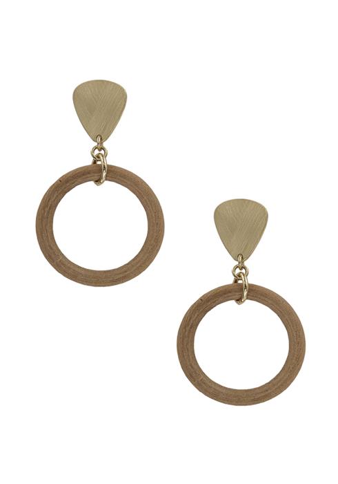 METAL & WOOD ROUND DANGLE EARRING