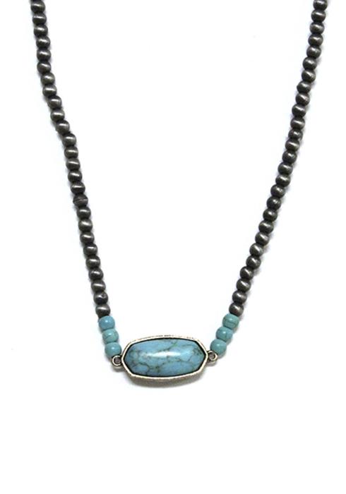 NATURAL STONE BEAD PENDANT NECKLACE