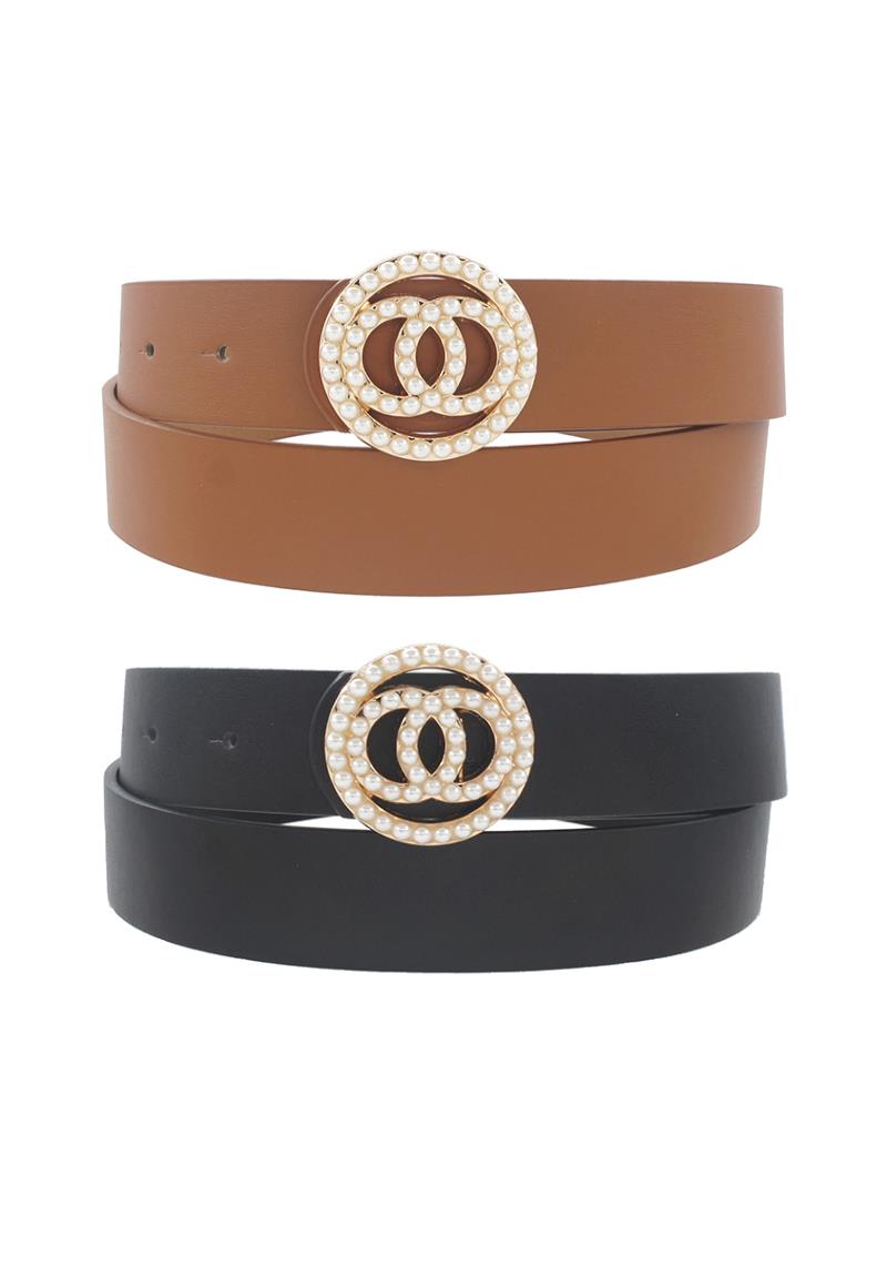 CIRCLE INCASED PEARL INFINITY BUCKLE DUO BELT SET