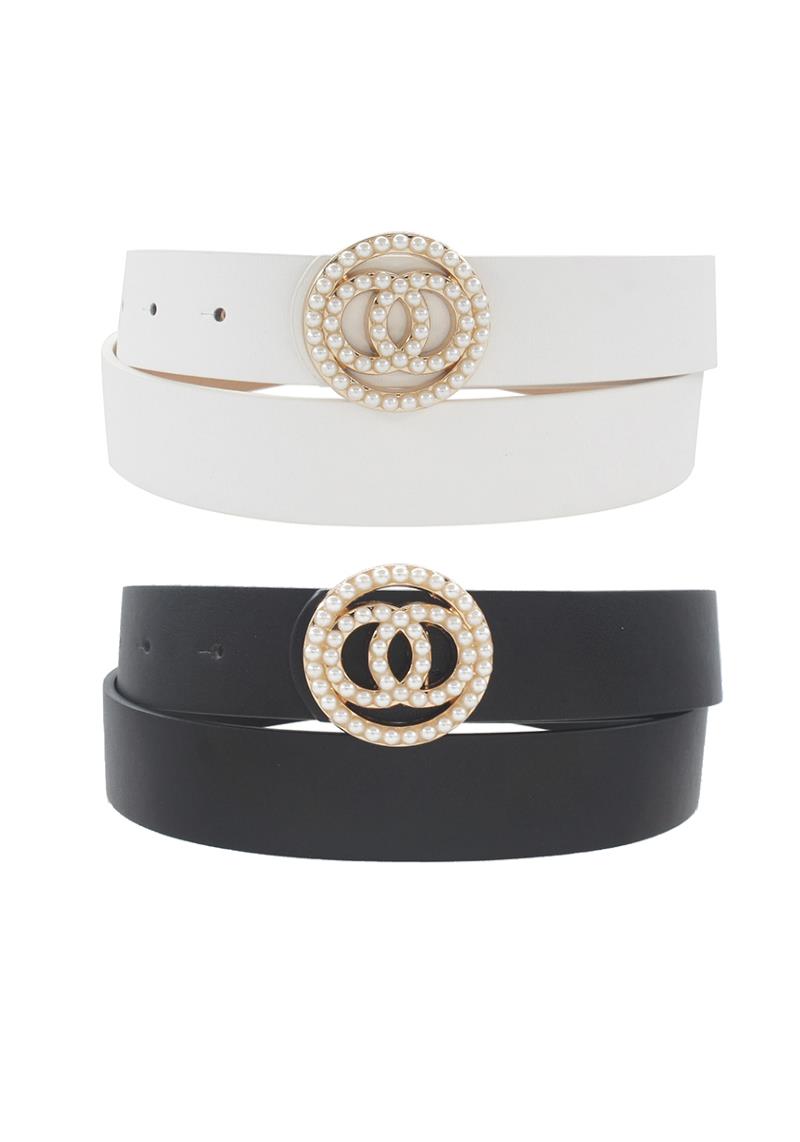 CIRCLE INCASED PEARL INFINITY BUCKLE DUO BELT SET