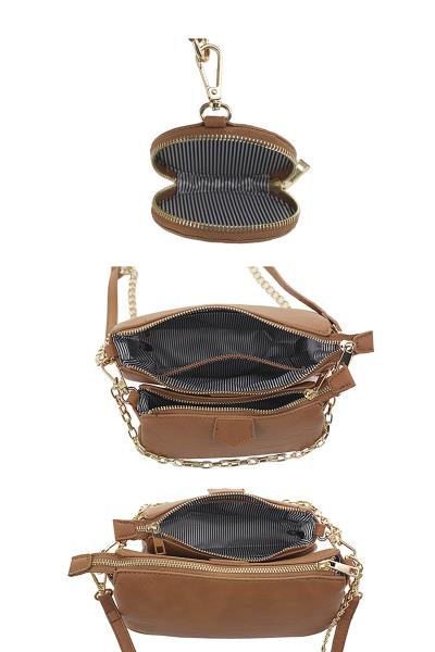 3IN1 SMOOTH TREND CROSSBODY BAG WITH MATCHING BAG AND MINI ROUND COIN PURSE SET