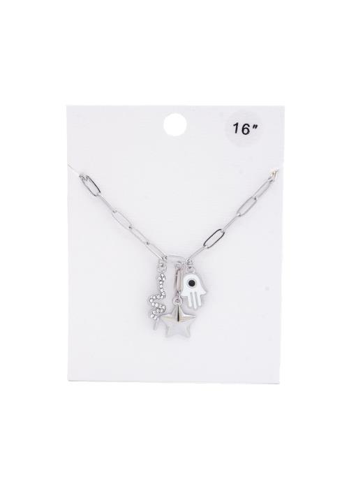 SNAKE HAMSA HAND CHARM OVAL LINK NECKLACE