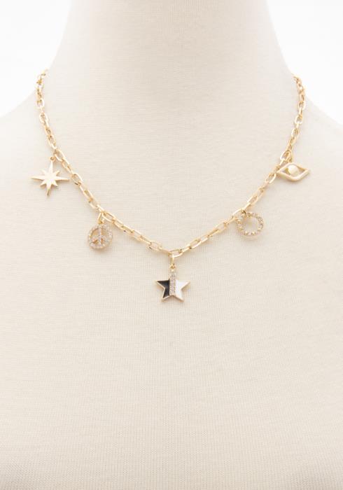STAR PEACE SIGN CHARM STATION NECKLACE
