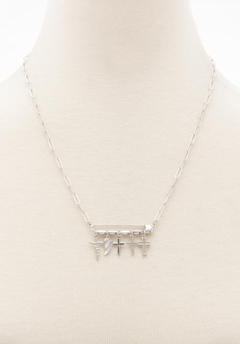 CROSS WING CHARM OVAL LINK NECKLACE