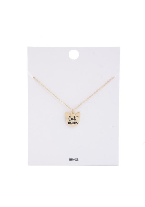 ENGRAVED CAT MOM CHARM NECKLACE