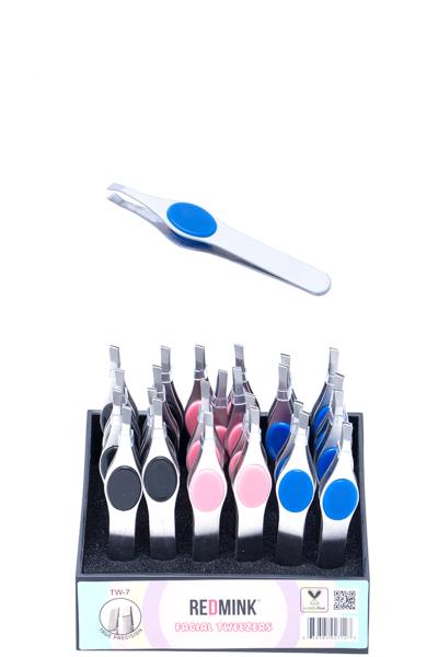 PLAIN METAL COLOR GRIP FACIAL SLANTED TWEEZERS 24 PCS