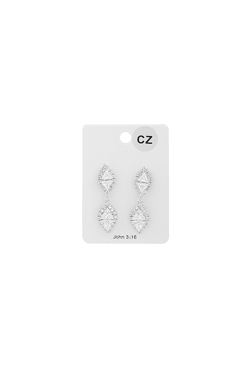 RHINESTONE DOUBLE DIAMOND SHAPE DROP EARRING
