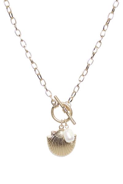 SHELL FRESHWATER PEARL CHAIN NECKLACE