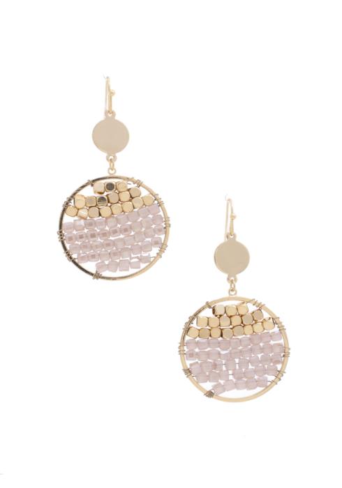 CIRCLE BEADED WIRE WRAP METAL EARRING