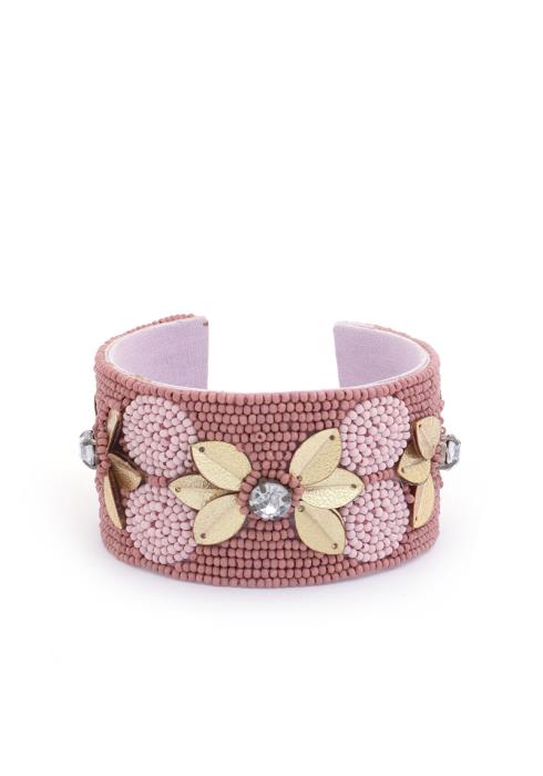 SEED BEAD FLOWER PATTERN CUFF BRACELET