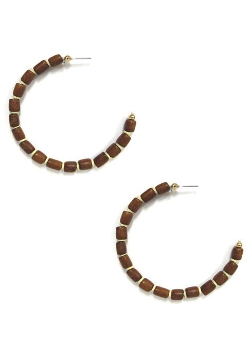 FASHION WOOD BEAD HOOP EARRING