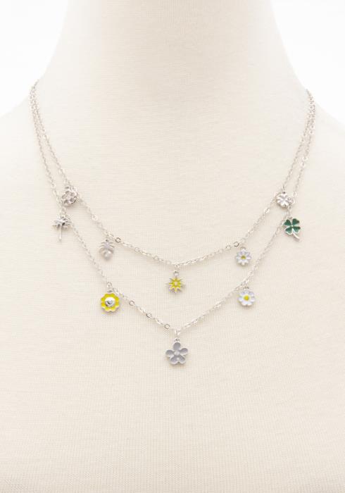 FLOWER CHARM STATION LAYERED NECKLACE