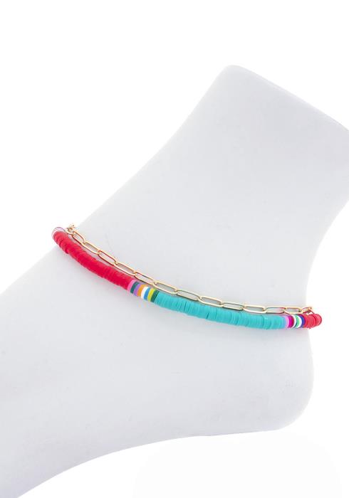 COLORFUL RUBBER DISC OVAL LINK LAYERED ANKLET