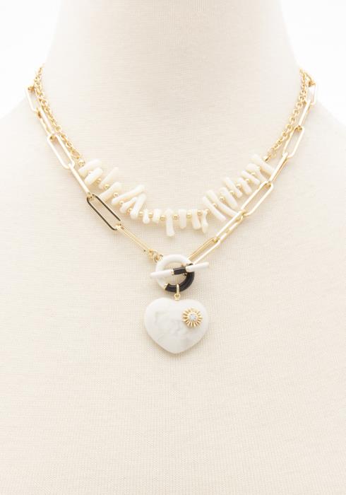 HEART PENDANT TOGGLE CLASP OVAL LINK LAYERED NECKLACE