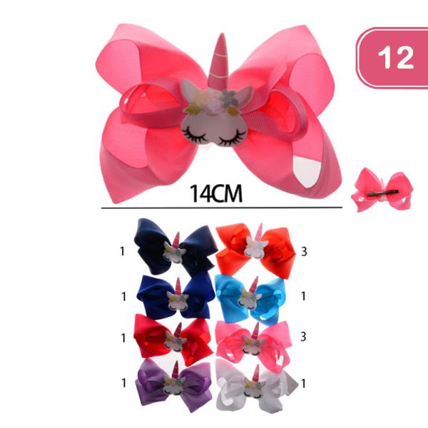 FASHION UNICORN RIBBON HAIR BOW (12 UNITS)