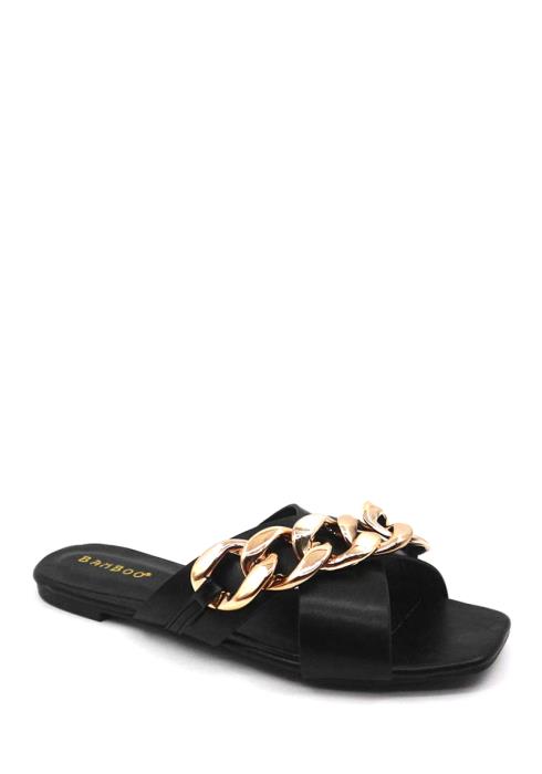 MODERN CROSSED STRAP METAL LINK SLIPPER SANDAL