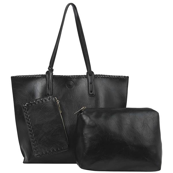 3IN1 PLAIN TOTE BAG WITH MINI BAG AND CLUTCH SET