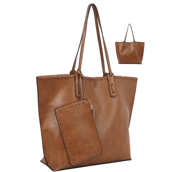 3IN1 PLAIN TOTE BAG WITH MINI BAG AND CLUTCH SET