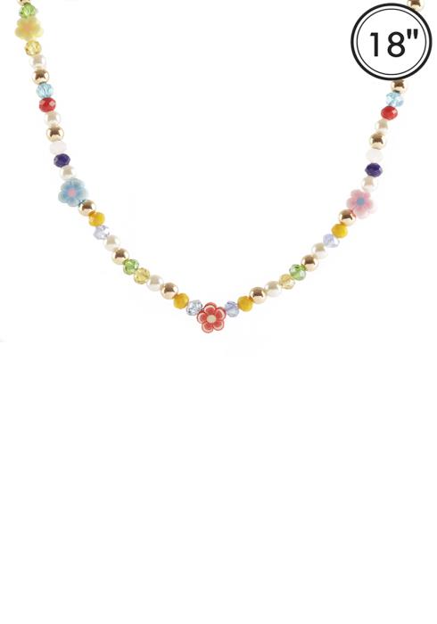 CRYSTAL MIX BEAD RUBBER FLOWER BEAD NECKLACE EARRING SET